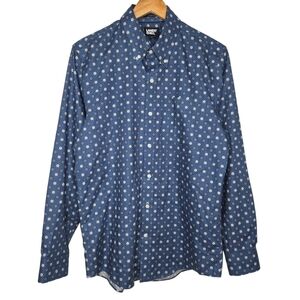 Lands End Mens Traditional Fit Blue Geo Print Button Down Shirt Medium